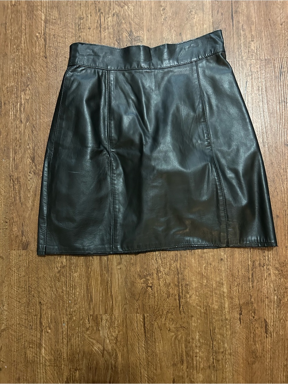 Vintage Leathercraft Process Black Genuine Leather Mini Skirt High Waist XS S - Picture 2 of 6
